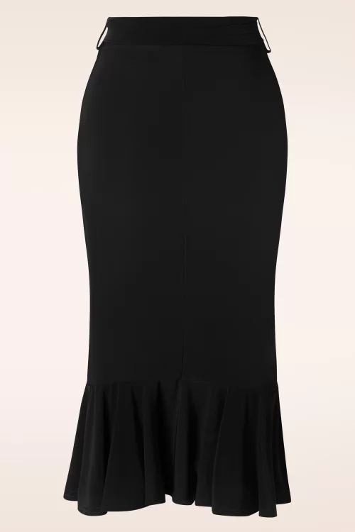 Vintage Chic for Topvintage Naomi Ruffle pencil rok in zwart