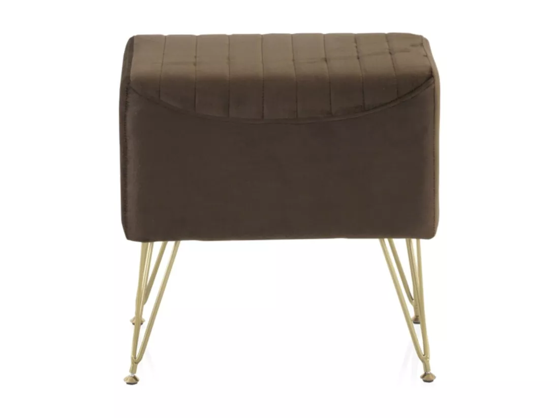 Tabouret tapissé en tissu velours marron avec pieds dorés