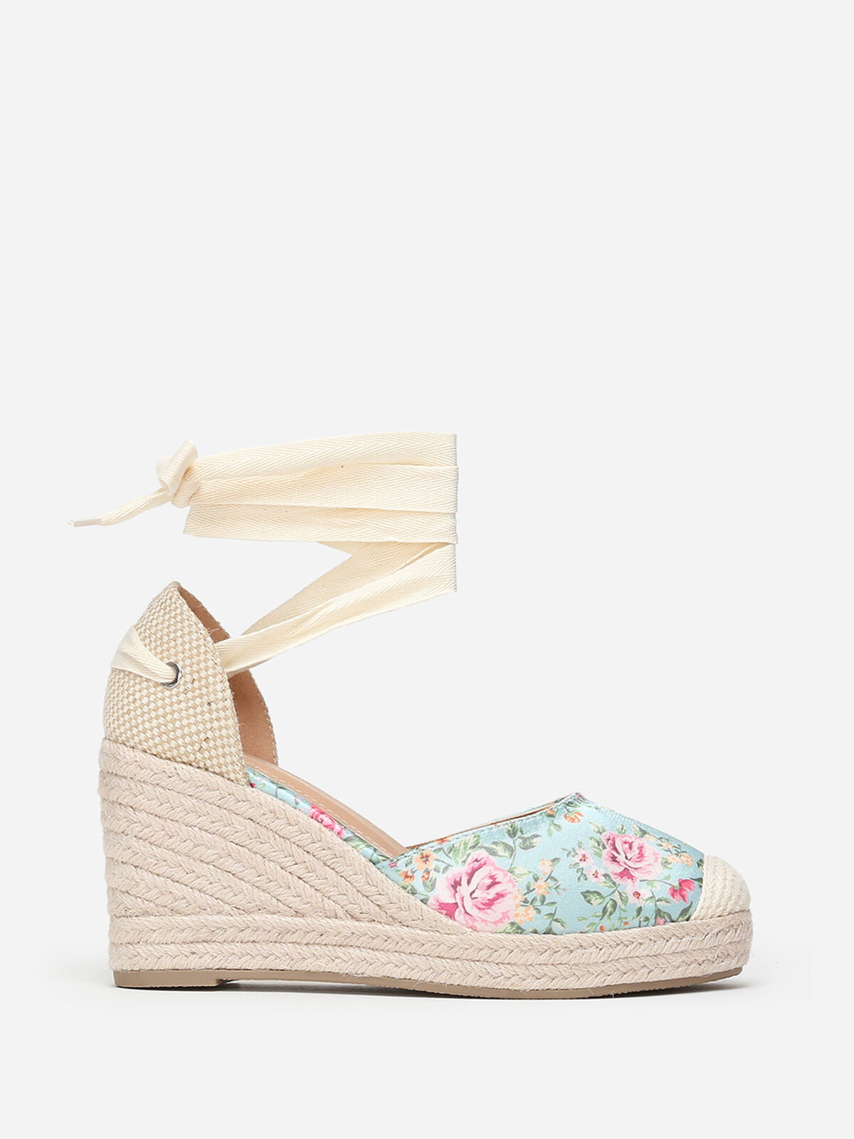Espadrilles compensées à fleurs- Vert