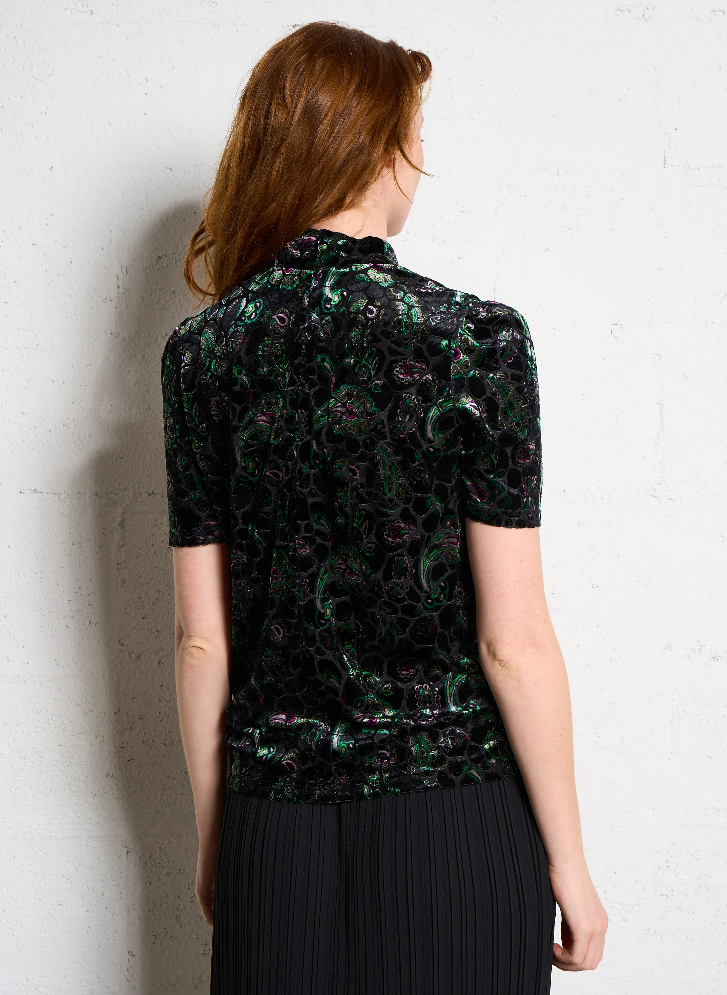 Top col montant jacquard | Noir