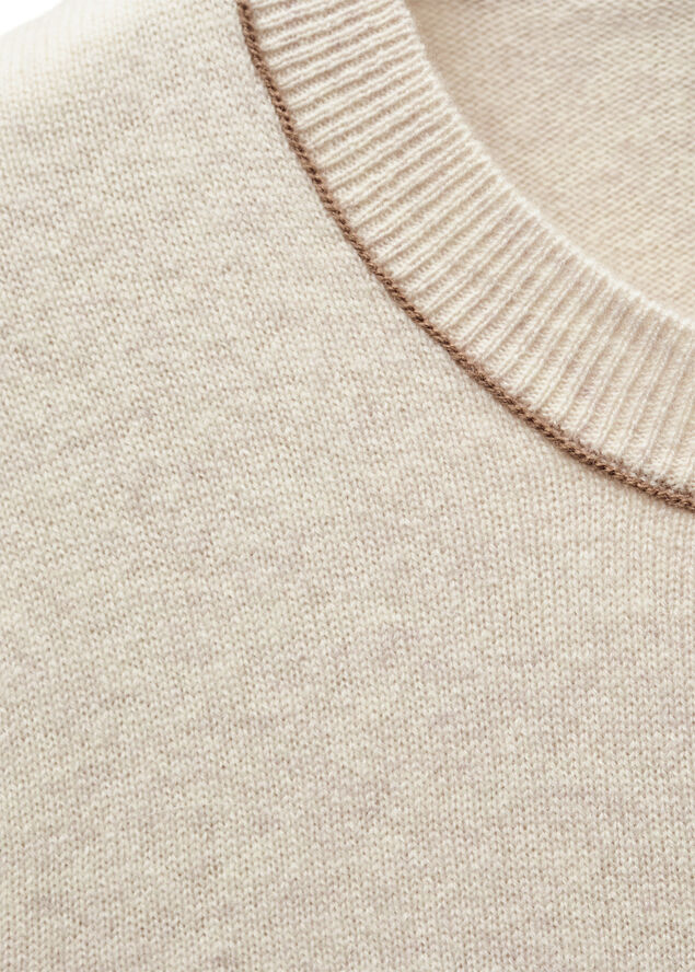 MANGO Cardigan 100% wool decorative stitc Light beige