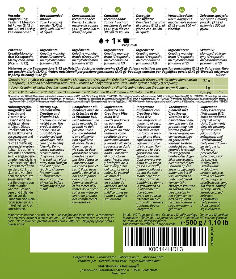 Nutri+ Creatin Monohydrat Creapure® 500g Pulver