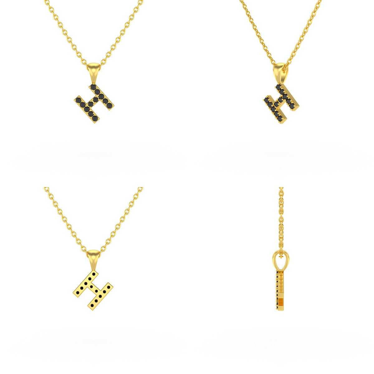 Collier Pendentif ADEN Lettre H Or 750 Jaune Diamant Noir Chaine Or 750 incluse 0.72grs
