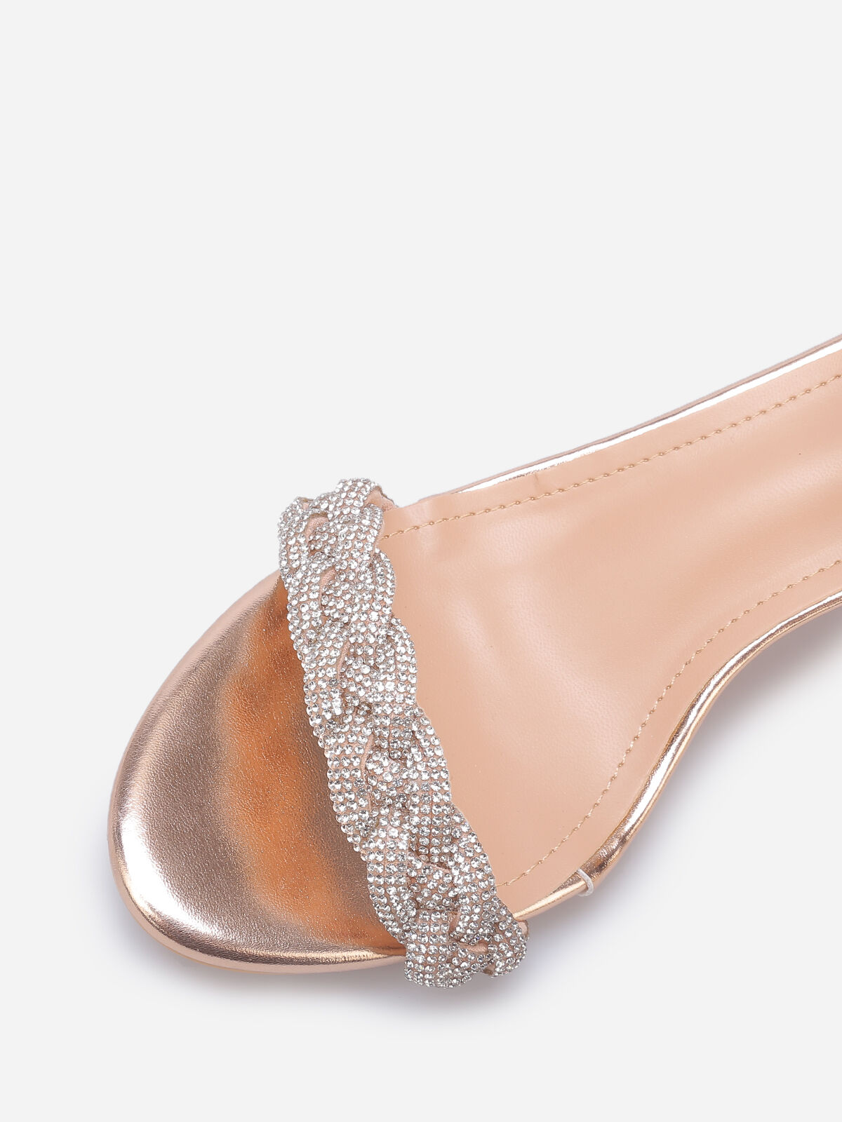 Sandales à bride tressée en strass- Doré rose