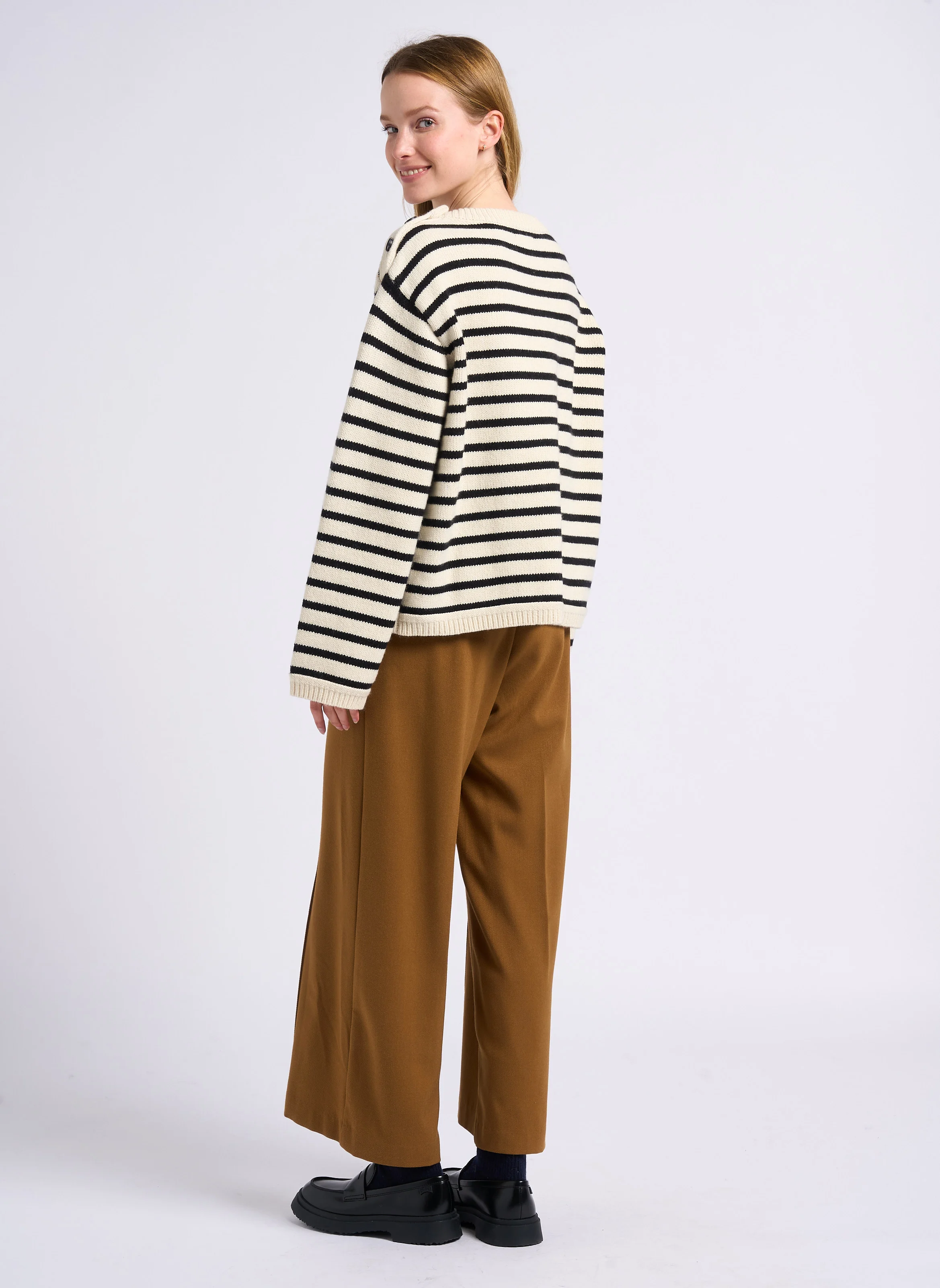 JERRY - Pantalon large taille haute | Marron