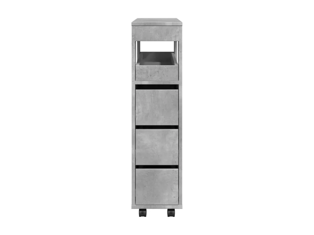 Meuble étroit de salle de bain à roulettes gris béton