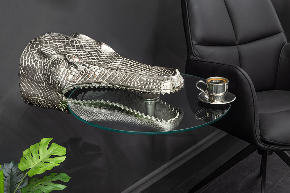 Design Hängetisch WILDLIFE CROCODILE 60cm silber Metall Krokodil Beistelltisch