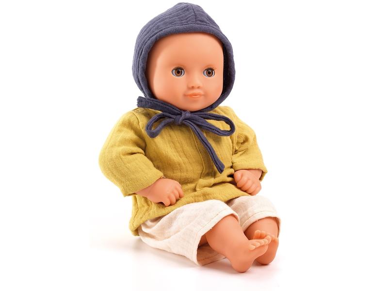 DJECO Puppe Pomea: Camomille 32 cm Weichkörperpuppe mit braunen Schlafaugen