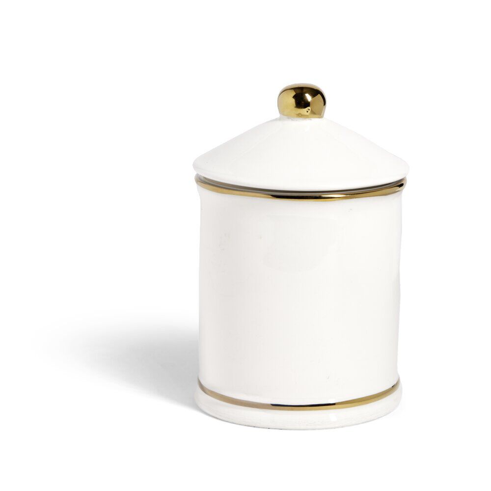 Pot céramique avec couvercle en blanc et bord doré Ø11,5xH17,5cm