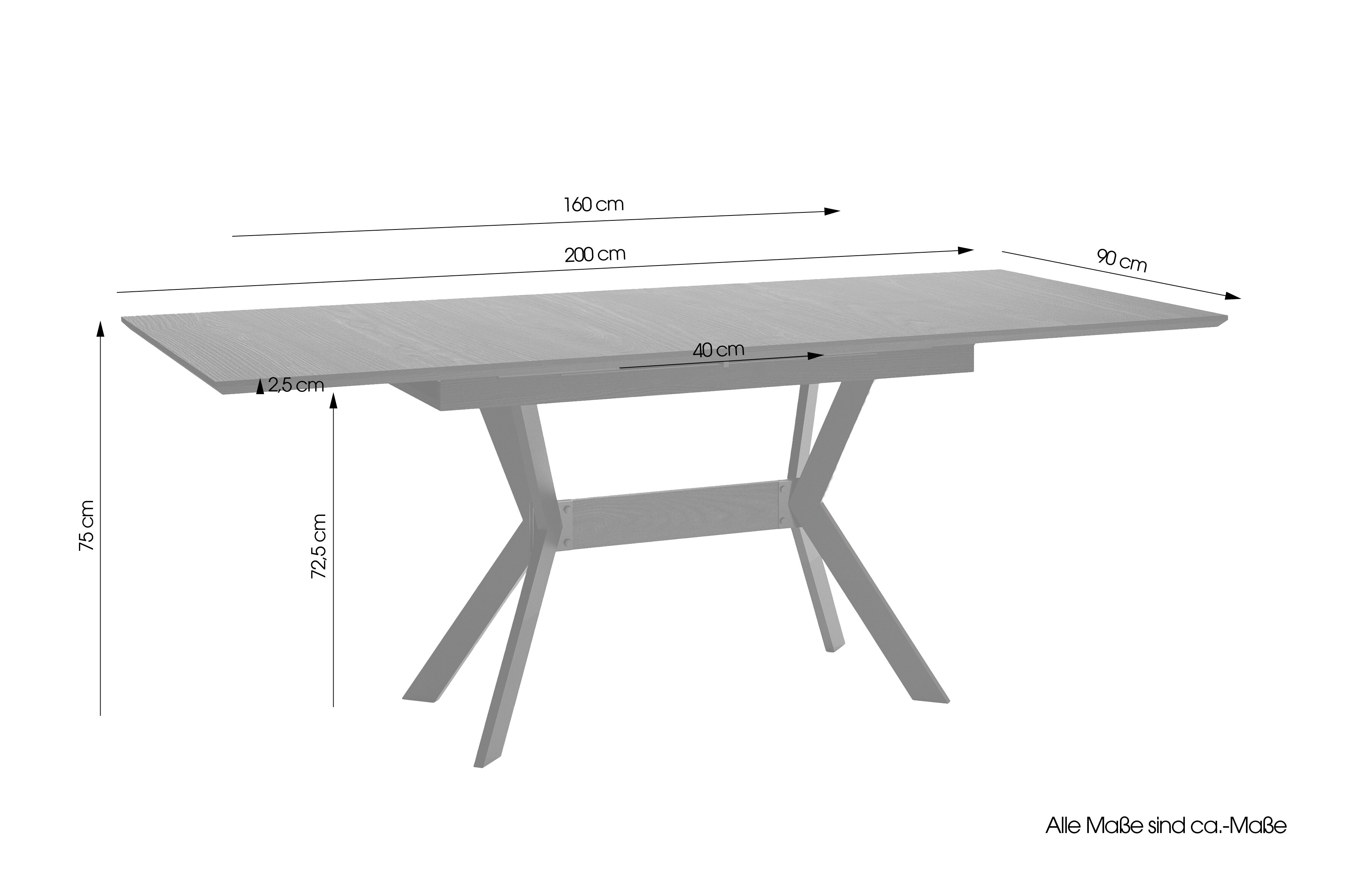 byLIVING Esstisch BREMEN, Breite 160 cm, mit Auszug 200 cm, schwarz