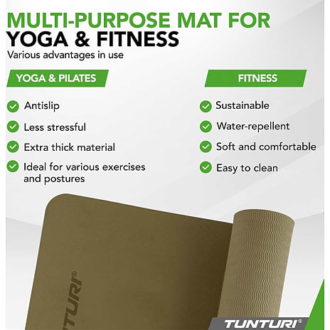 Tunturi yogamåtte 8 mm 183 x 61 cm - khaki