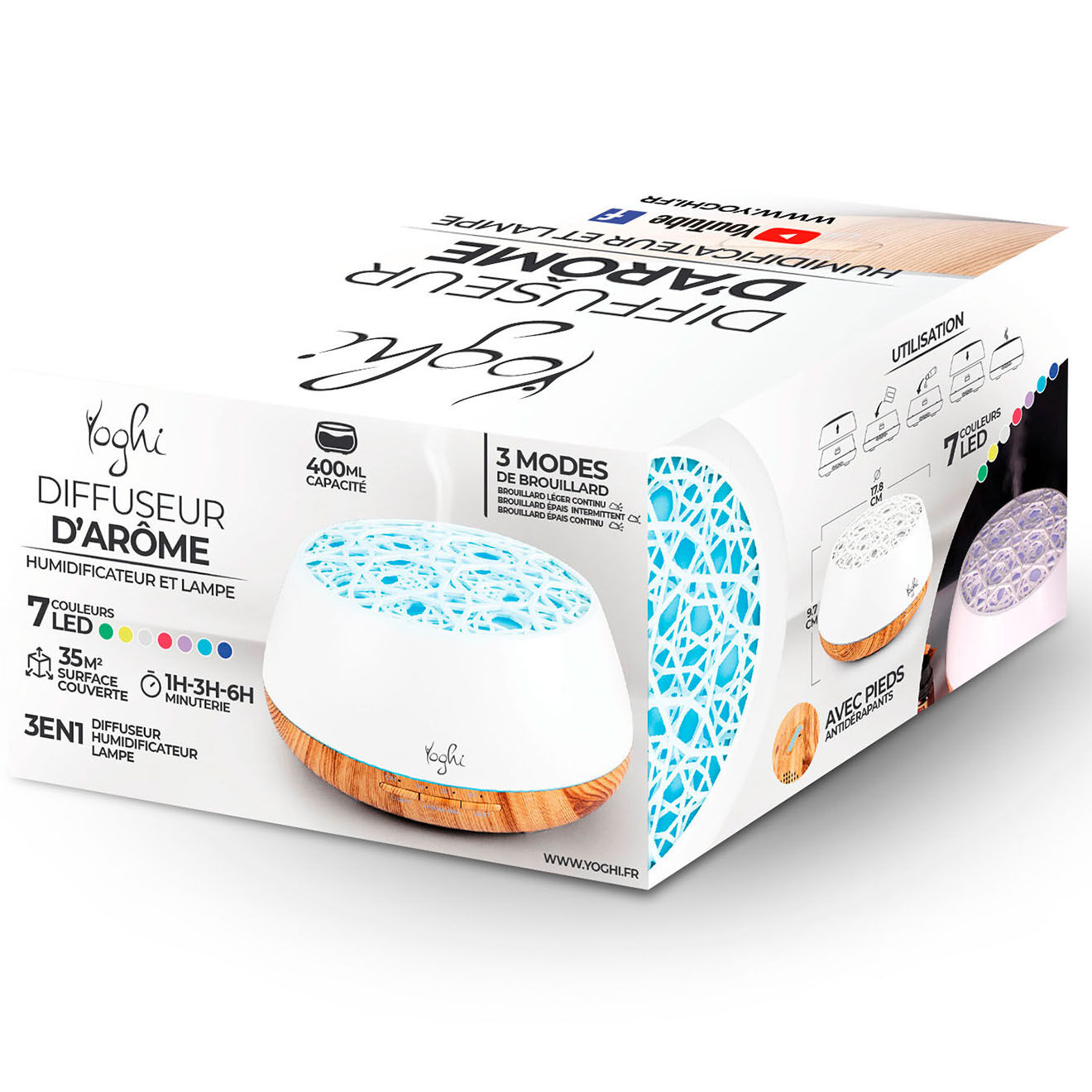 Yoghi Diffuseur d'arôme ultrasonique USB multicolore - 90 ml