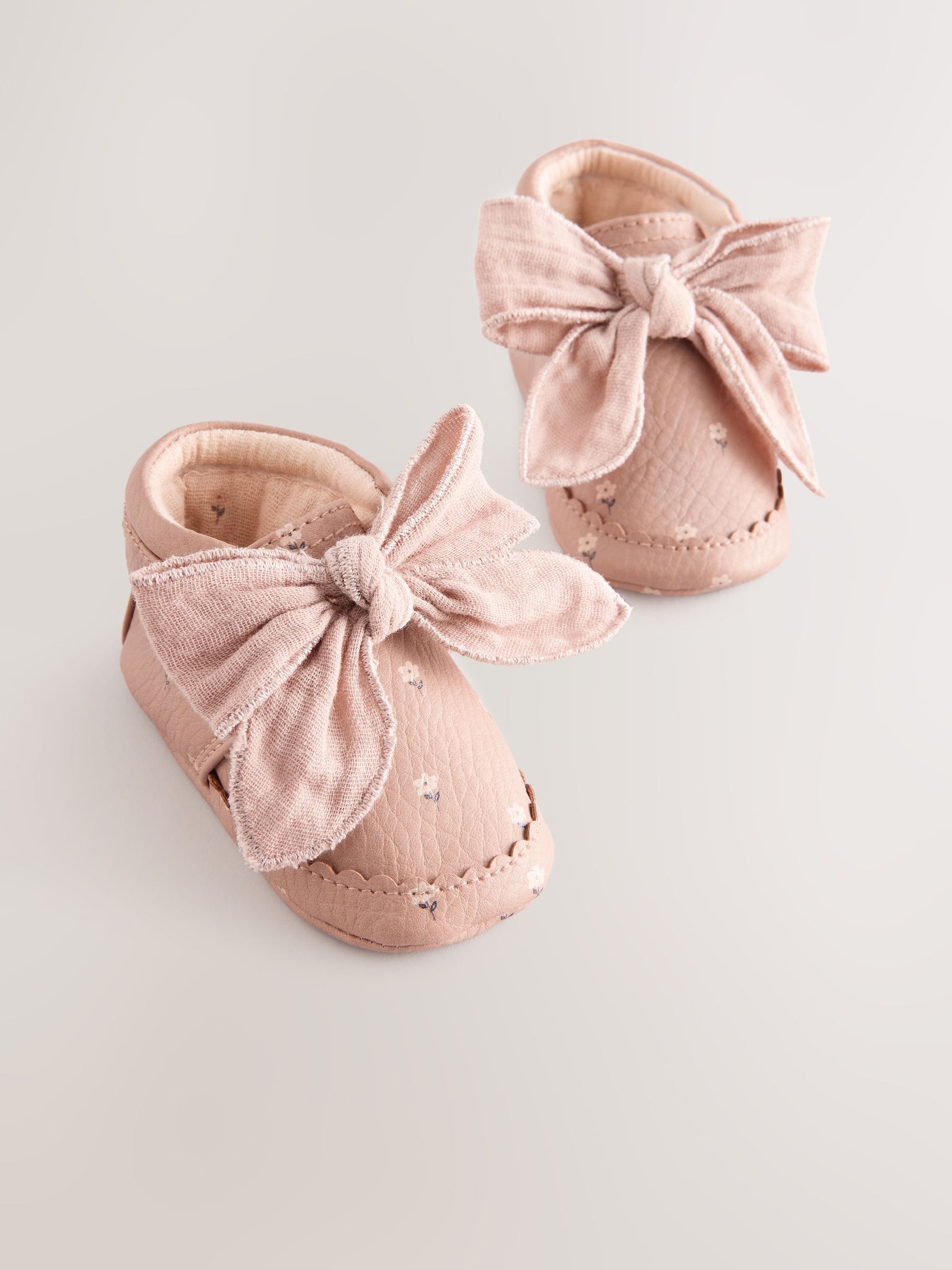 Roze-roestbruin - Babylaarzen met bloemenprint (0-18 mnd)