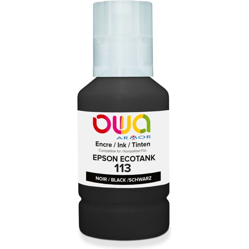 OWA Bidon d'encre équivalent EPSON N°113 Noir pour imprimante à réservoir d'encre