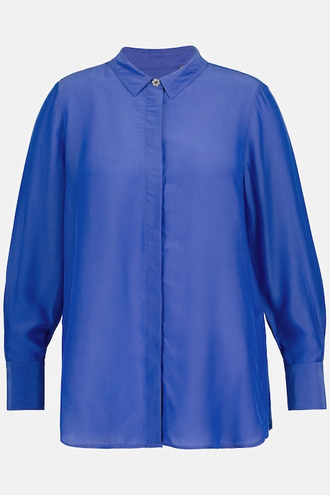Bluse, Seidenmix, Blütenknopf, Hemdkragen, Langarm