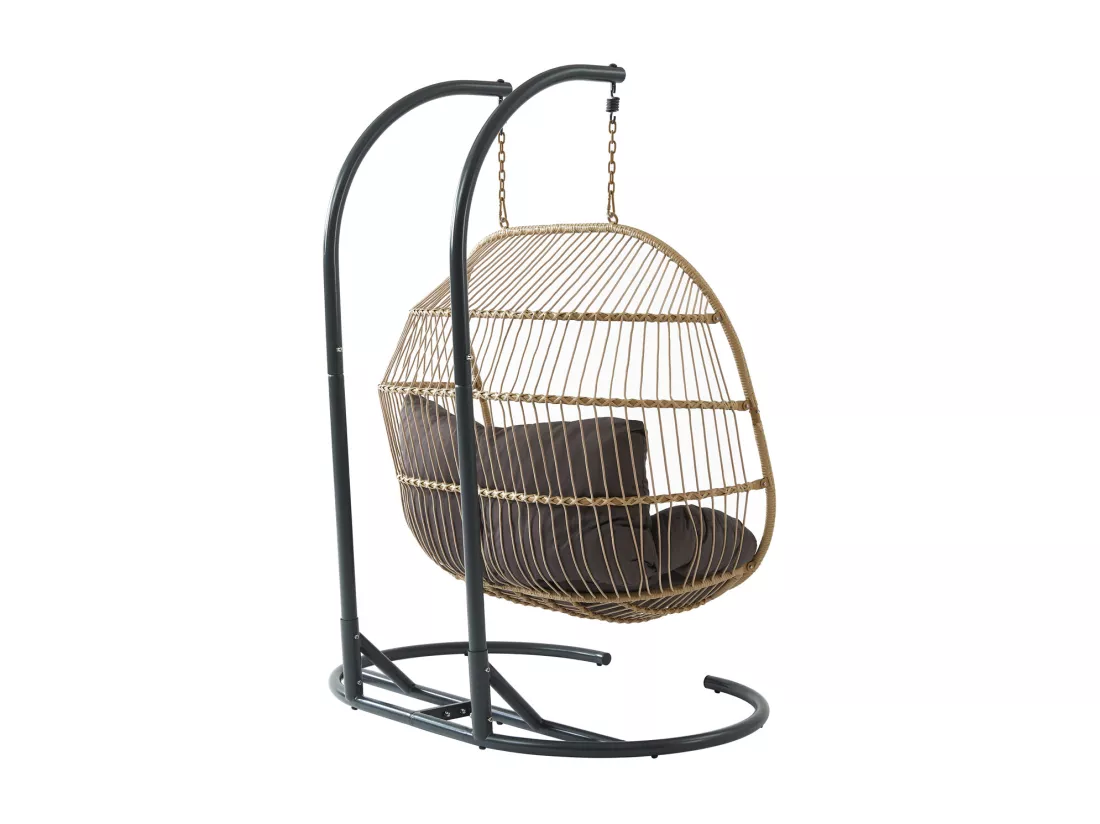 Fauteuil suspendu 2 places en résine tressée - Naturel clair avec coussin anthracite - LISSANDRA de MYLIA