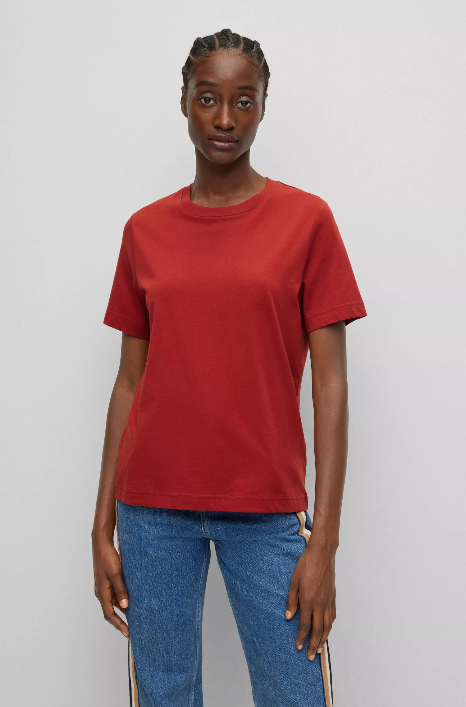 Camiseta BOSS preta de modelagem relaxada em malha de algodão