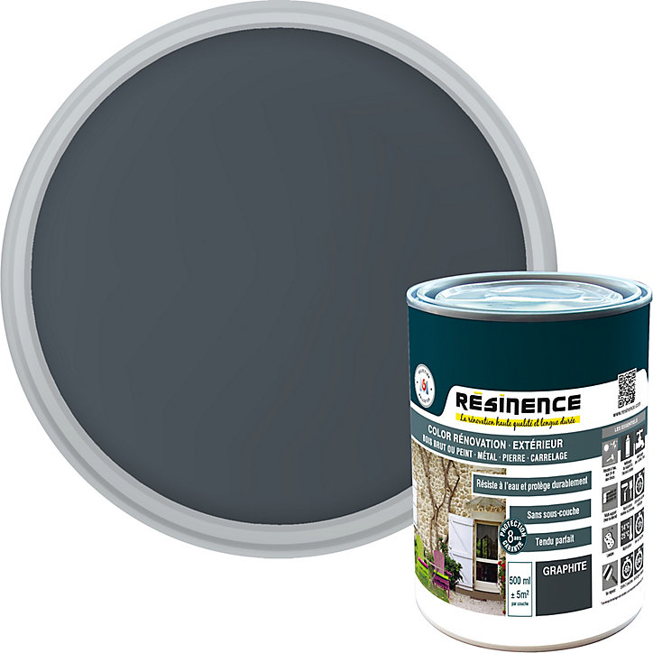 Peinture extérieure rénovation multi-supports Résinence graphite satin Résinence 0,5L