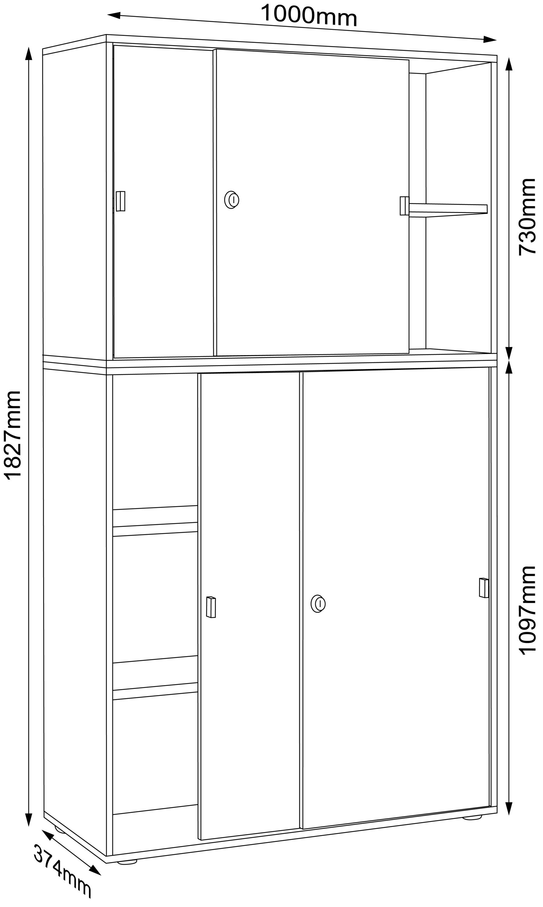 VCM Holz Büroschrank Ordner Aktenschrank Büromöbel Schrank Salia 5-fach Breite 100 cm Schiebetüren