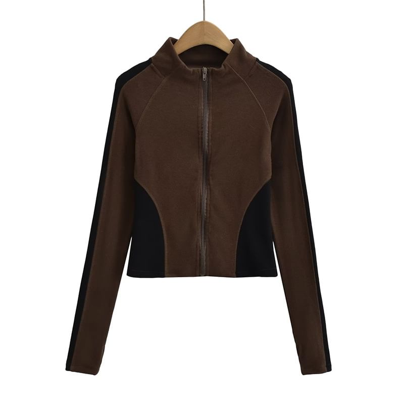 Larlige - Tweekleurige cropped jas met opstaande kraag en rits, slim fit