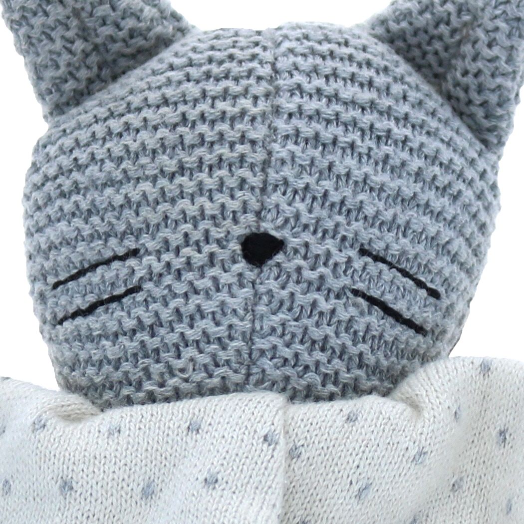 Doudou chat bleu collerette ivoire à pois Frisette