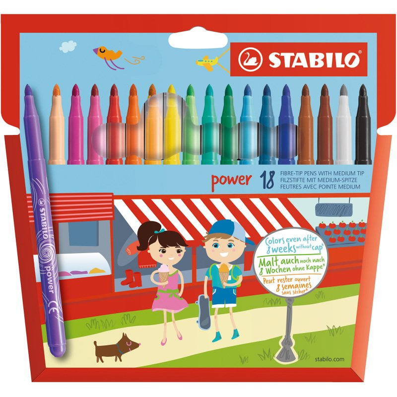 Feutre Stabilo Power couleurs assorties pointe moyenne - Pochette de 18