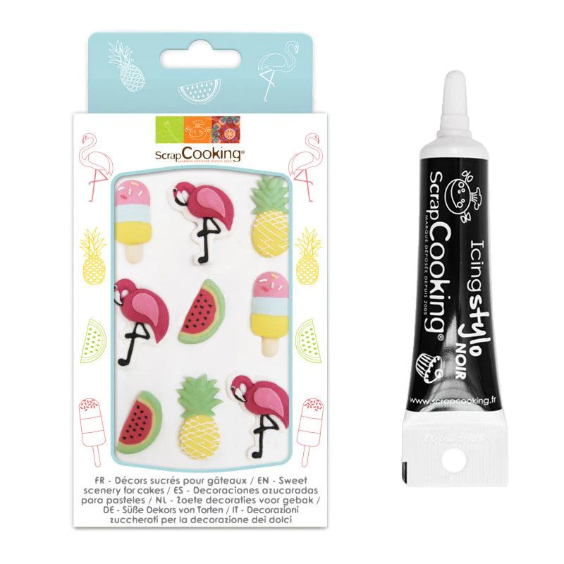 Décors sucrés Summer + Stylo de glaçage noir Scrapcooking