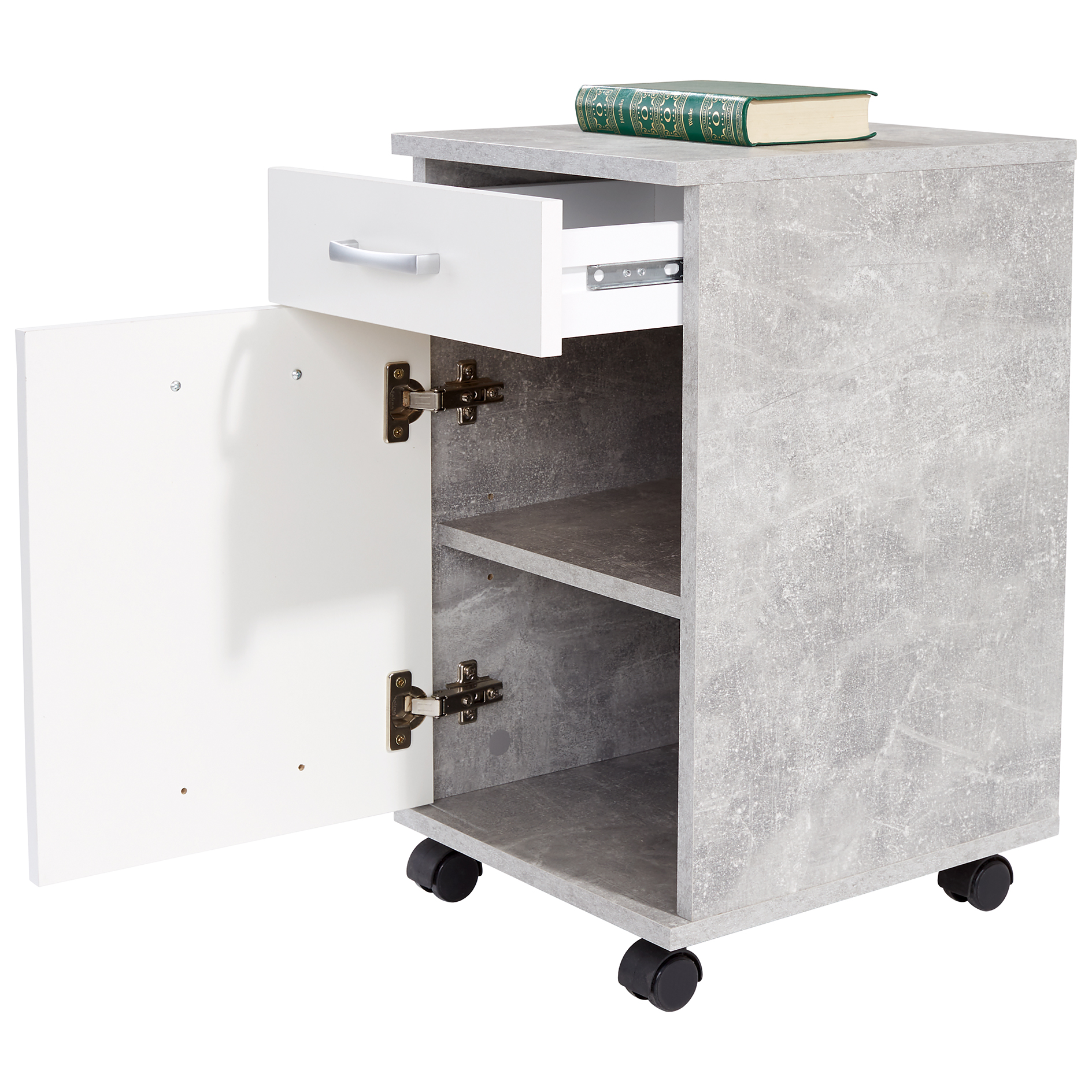 Rollcontainer - weiß - Beton-Optik - 33 cm breit