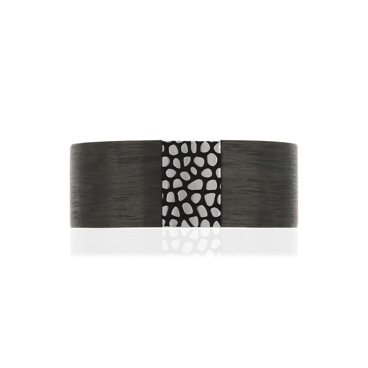 Bague acier revêtement carbone motif reptile