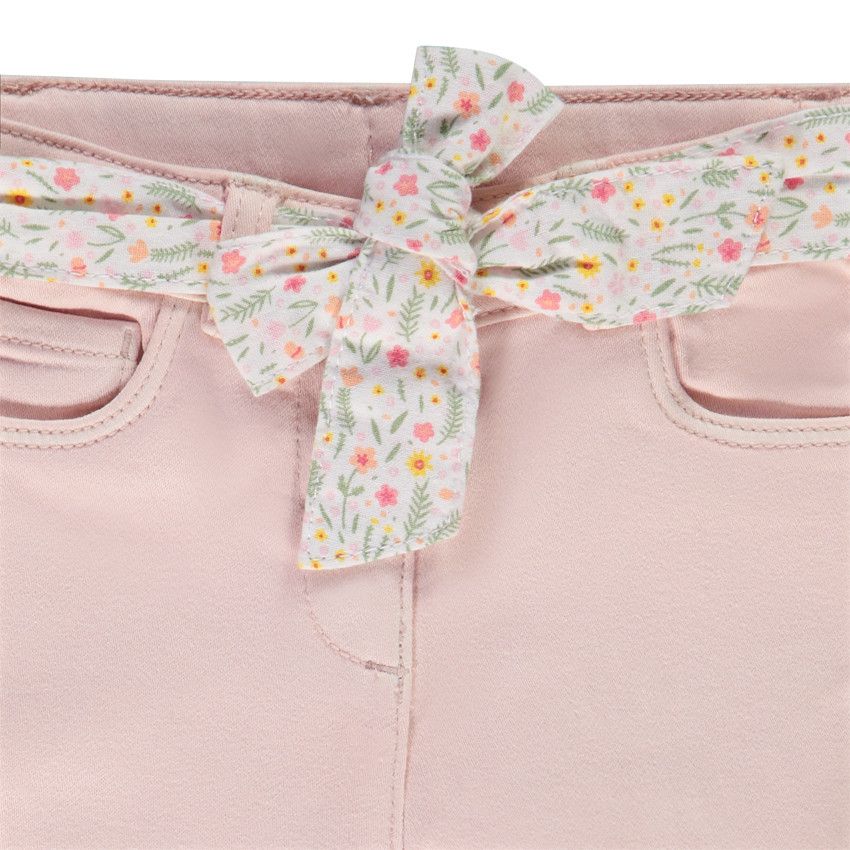 Jean droit en denim like avec ceinture foulard pour bébé fille - Rose