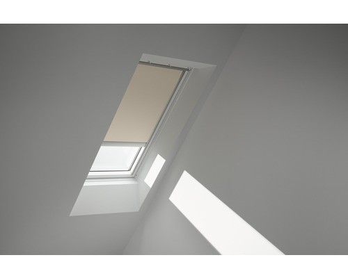 VELUX verduisterend rolgordijn, effen zandbeige, elektrisch, wit frame, DML C02 4556SWL