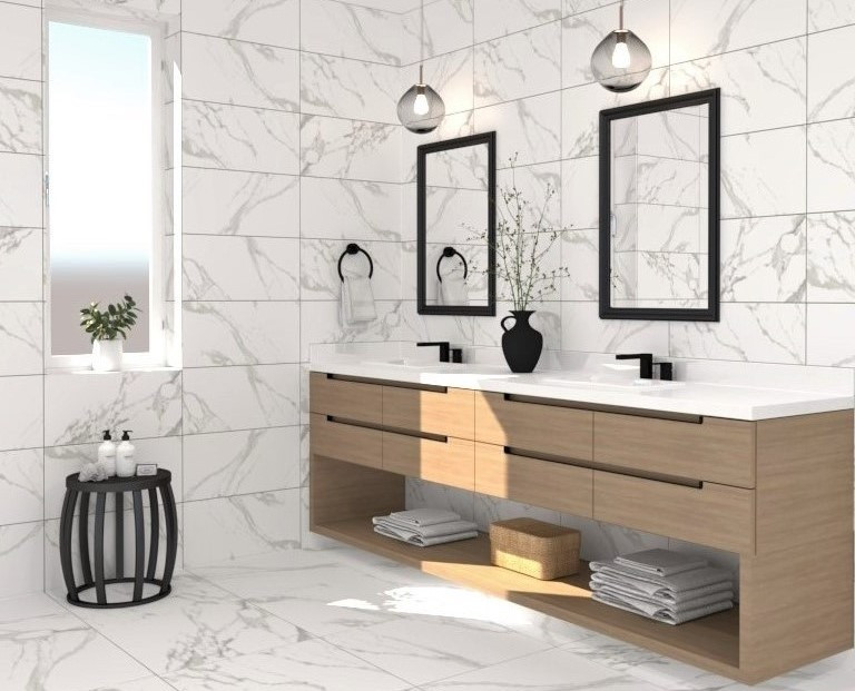 Navale Marvane vloertegel 30x60cm wit marmer gerectificeerd