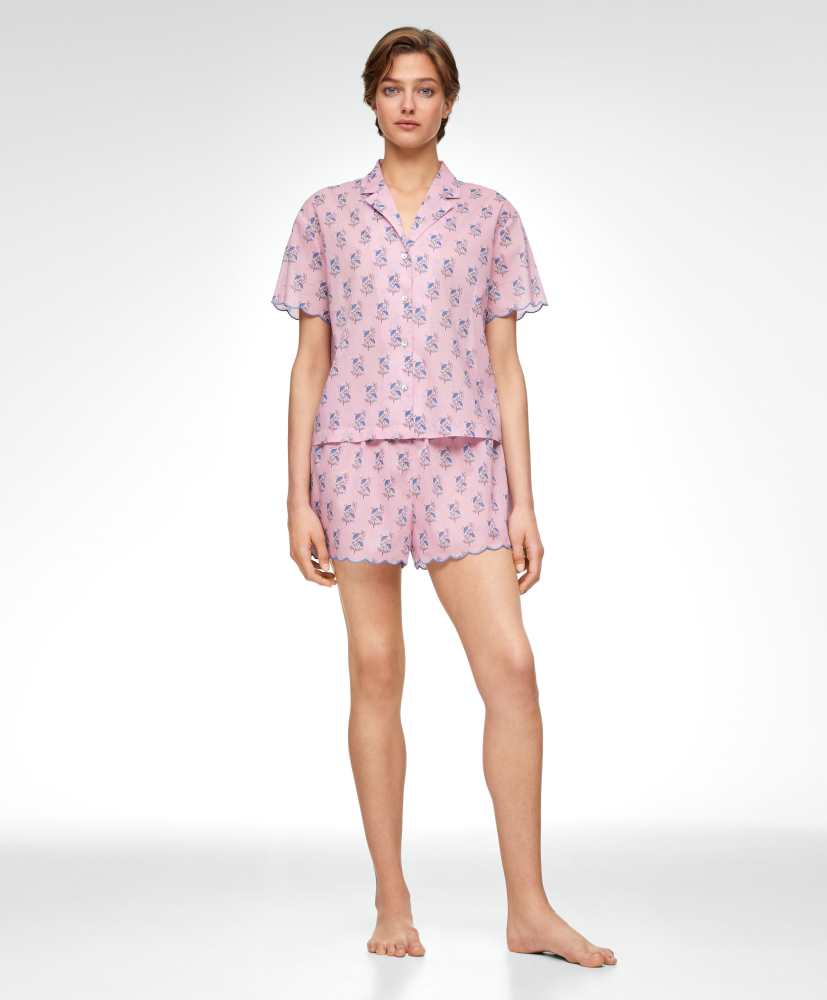 Camisa de manga curta, 100% algodão, estampa floral