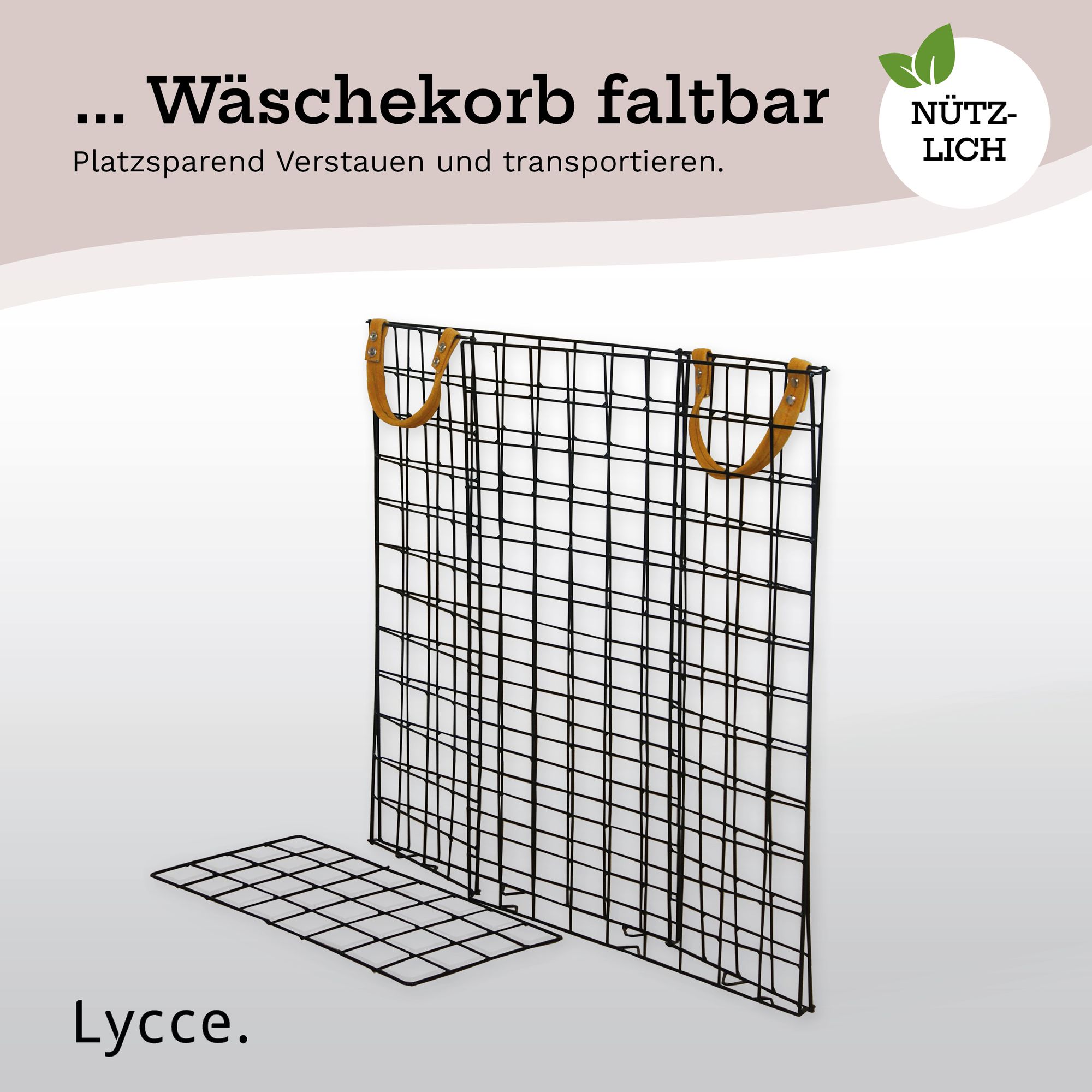 Lycce Nischenwäschekorb 58L aus Metall geflochten, zusammenklappbar