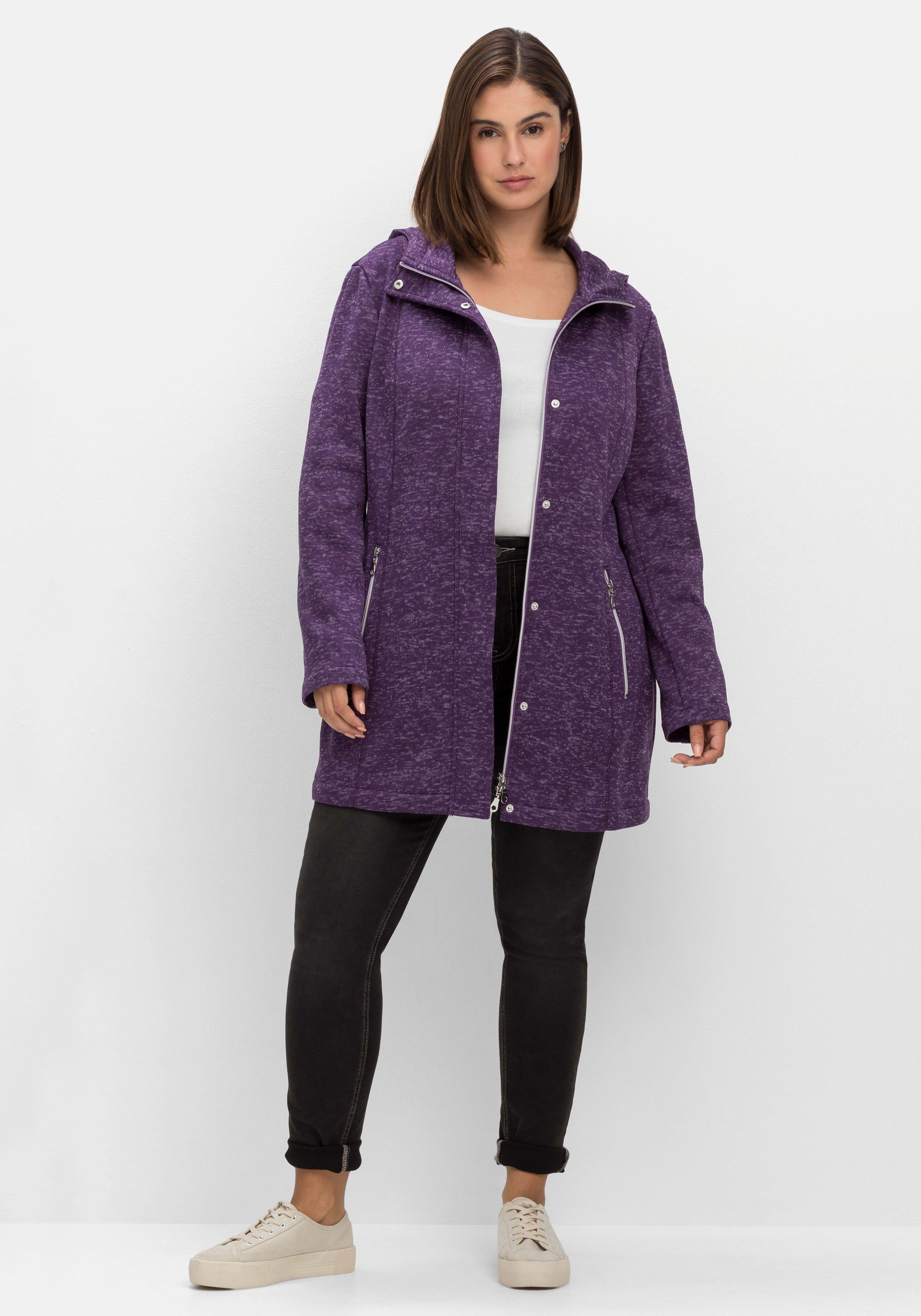 Lange melierte Strickfleecejacke mit Kapuze