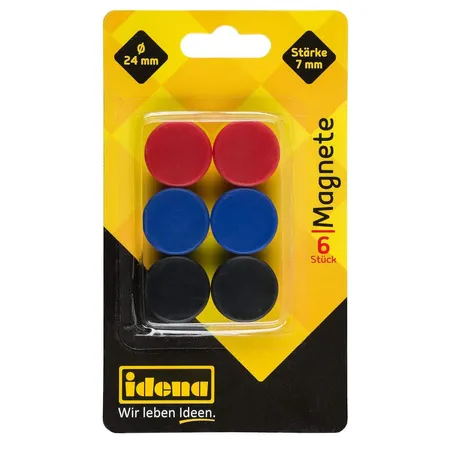 Idena Magnete rund 6 Stück, verschiedenfarbig, Ø24mm