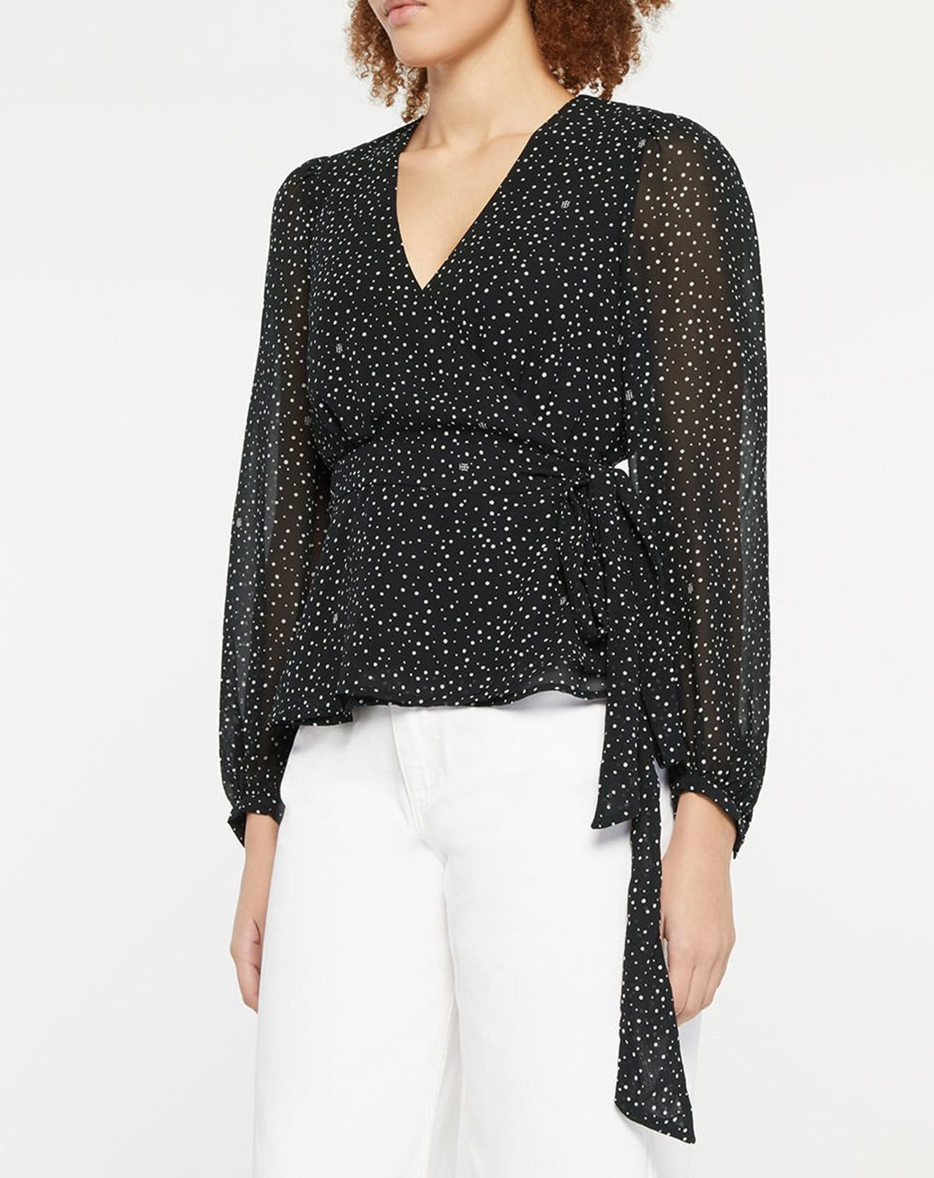 Tommy Hilfiger Top en crêpe Georgette Wrap imprimé noir/blanc