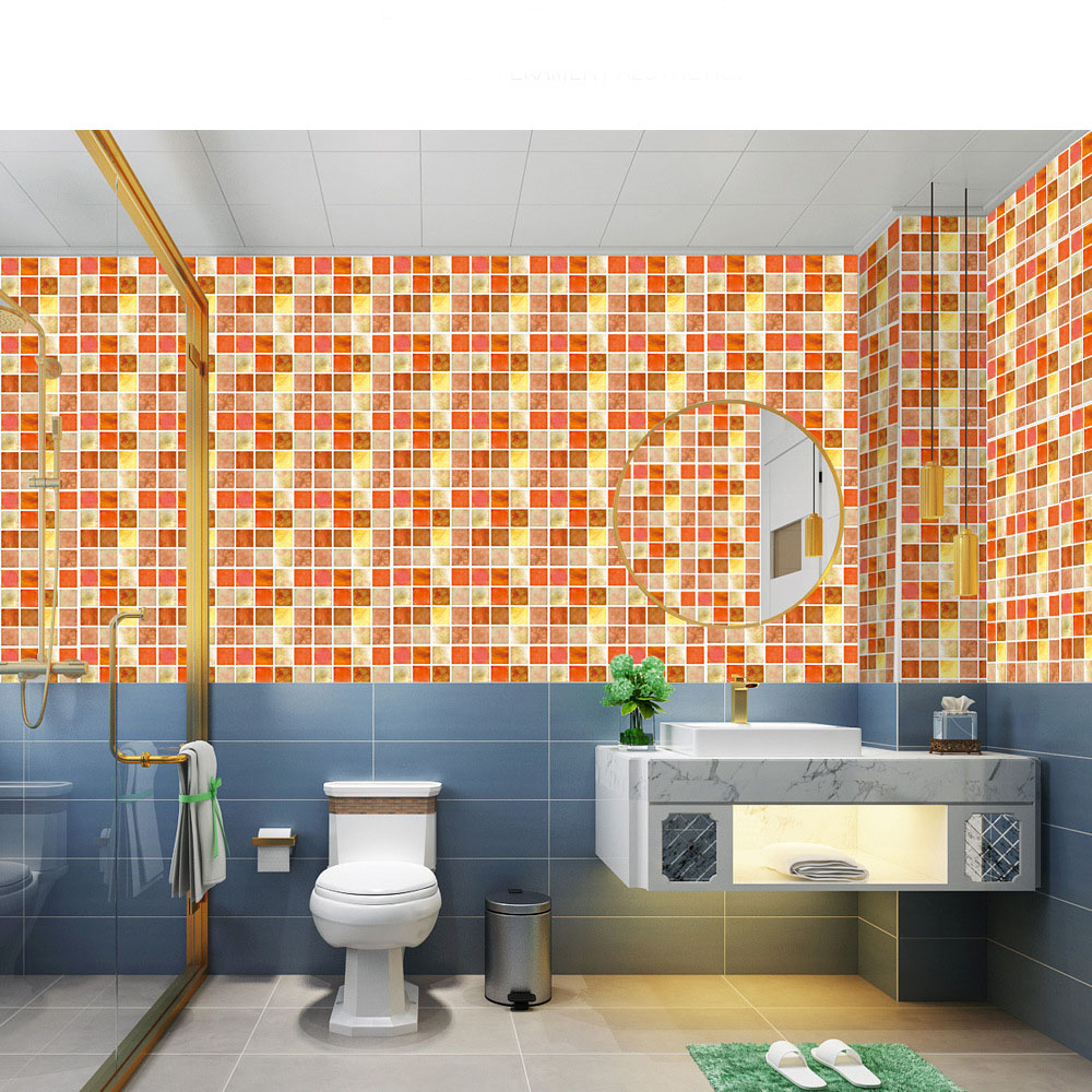 (10er Set) 10x10cm Mosaik Sticker Selbstklebende Deko Kacheln für Küche / Badezimmer - Orange / Rot