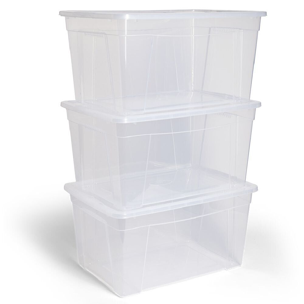 Lot de 3 box 43L plastique transparent 56x39,5x35,5cm