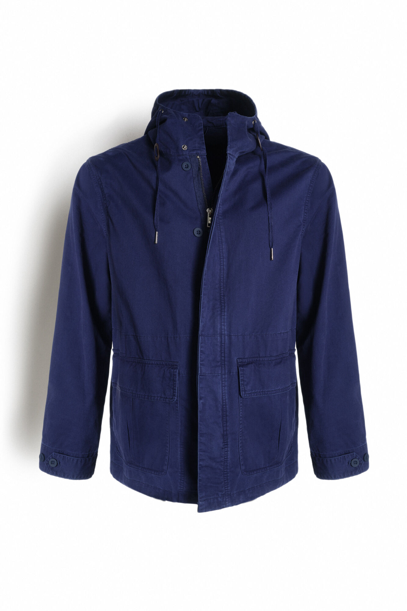 Jaqueta com capuz, algodão lavado - Azul escuro