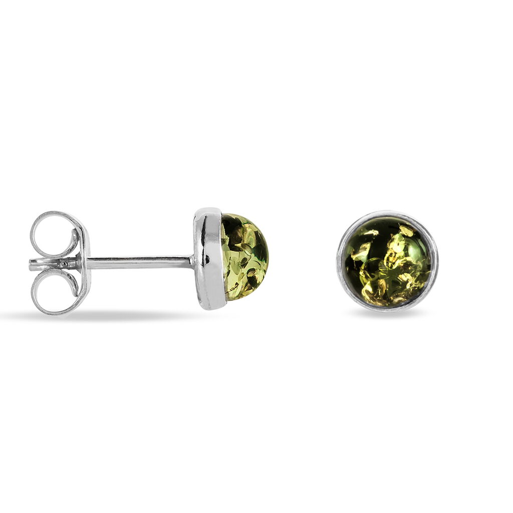 Boucles D'oreilles Puces Argent Blanc Acacia Ambre