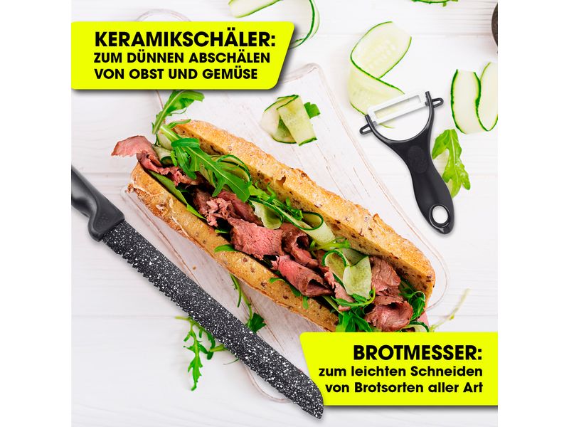 GOURMETmaxx Messerset mit Sparschäler 6-teilig, Schwarz Messerset