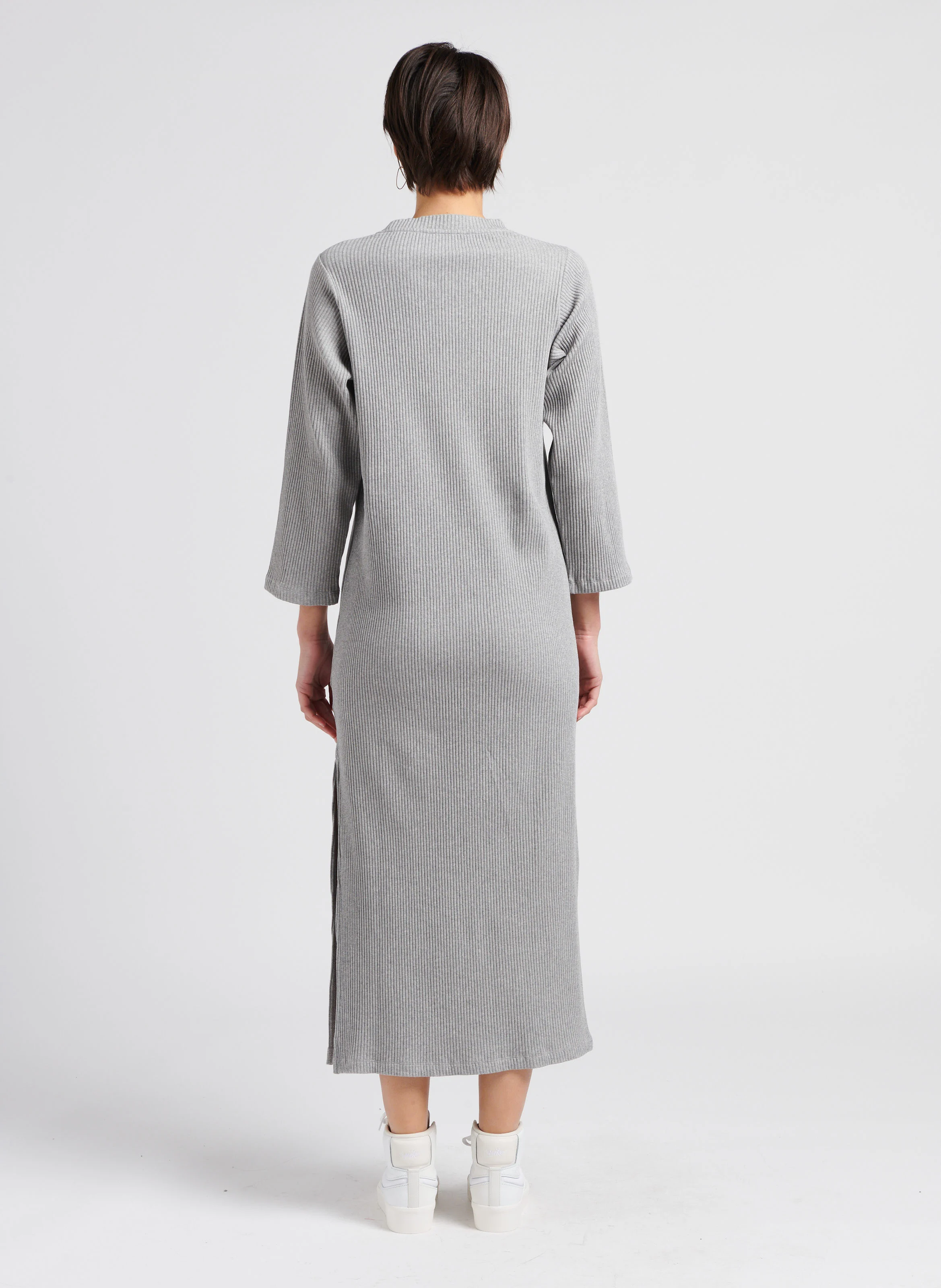 LE VIVIENNE - Robe longue col rond en coton mélangé| Gris