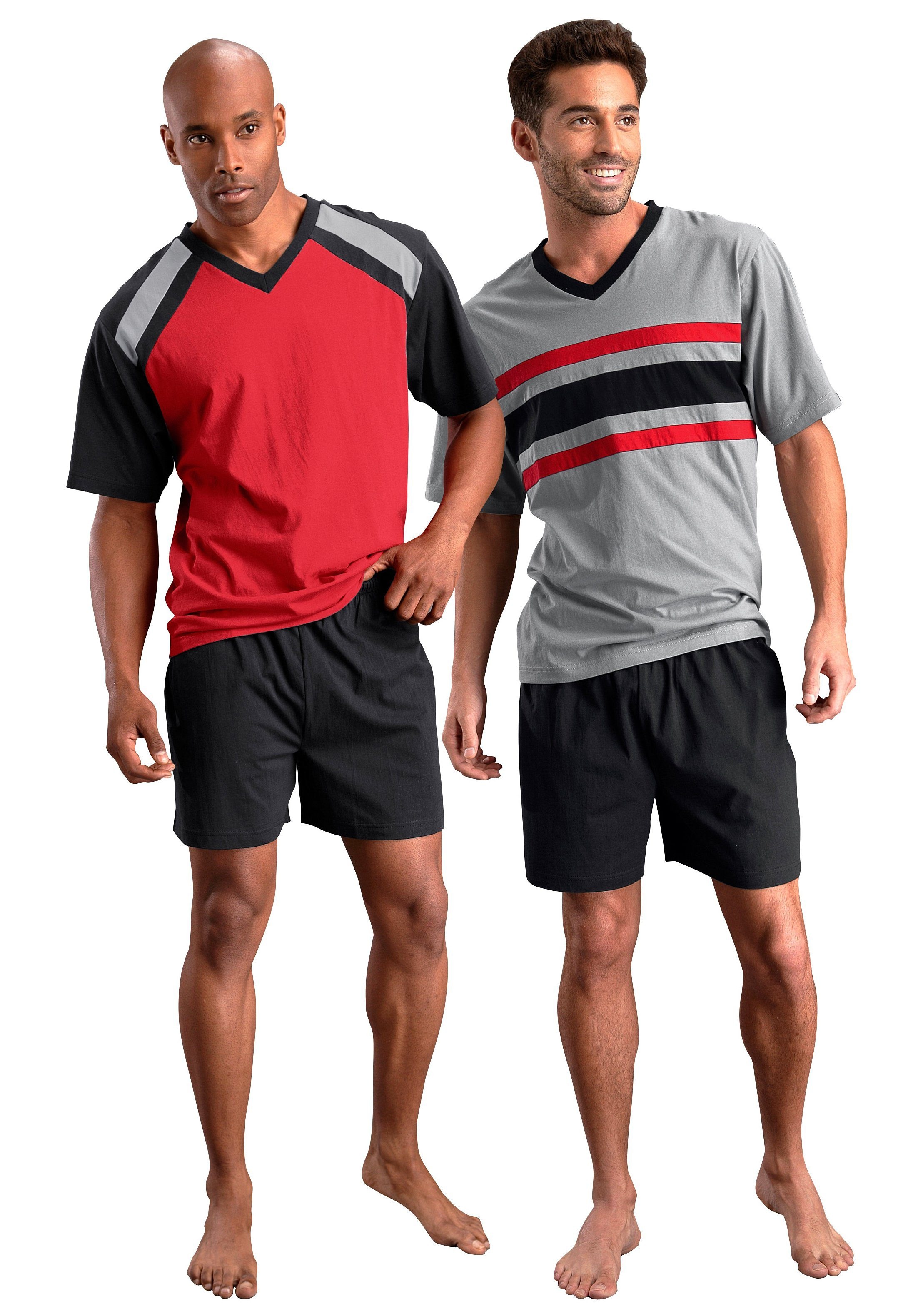 le jogger® Pyjama Packung, 2 Stück, 4 tlg. Schlafanzug mit kontrastfarbigen Einsätzen
