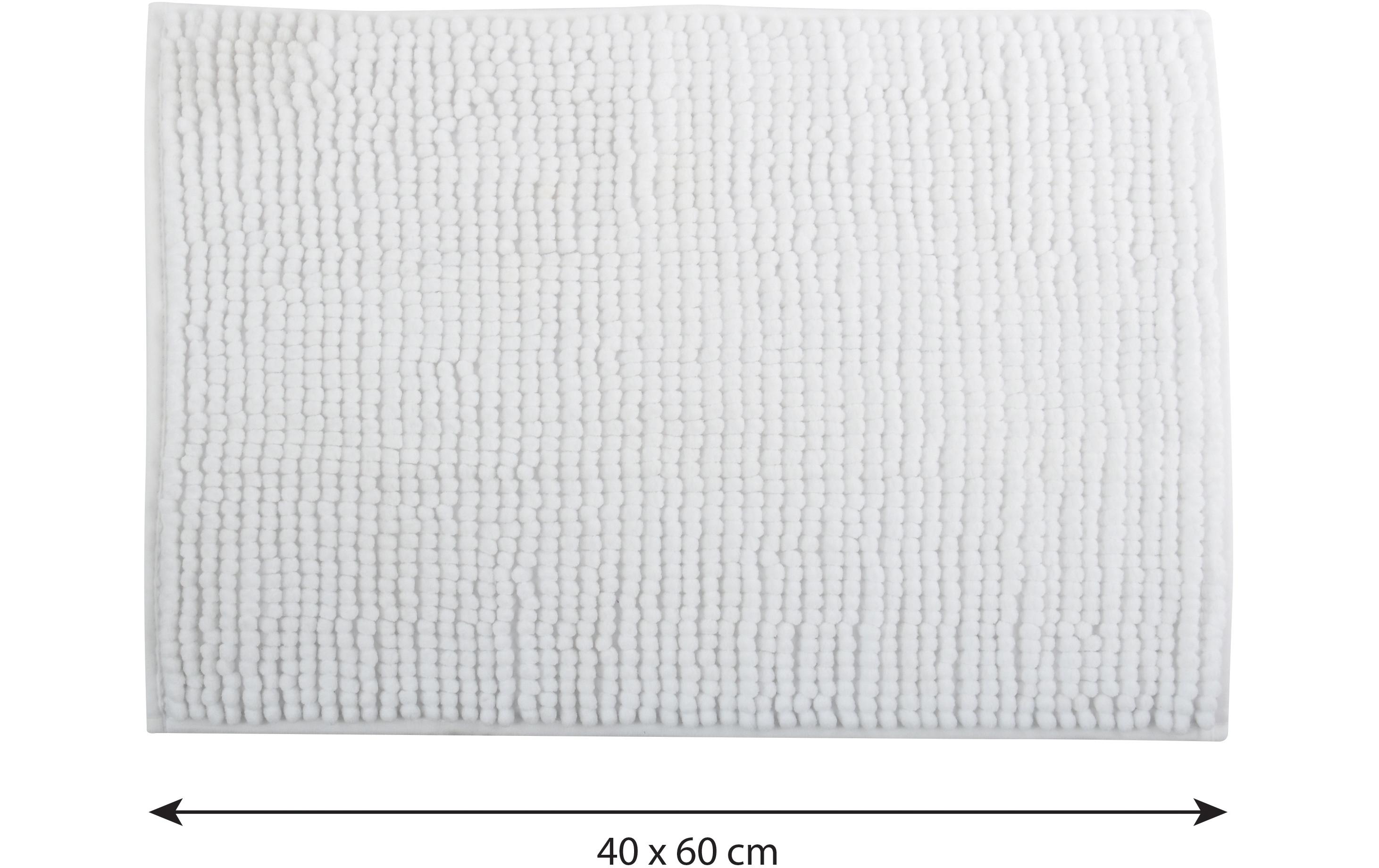 Badteppich Chenille 40 x 60 cm, WeissBadematte mit rutschfester Unterseite