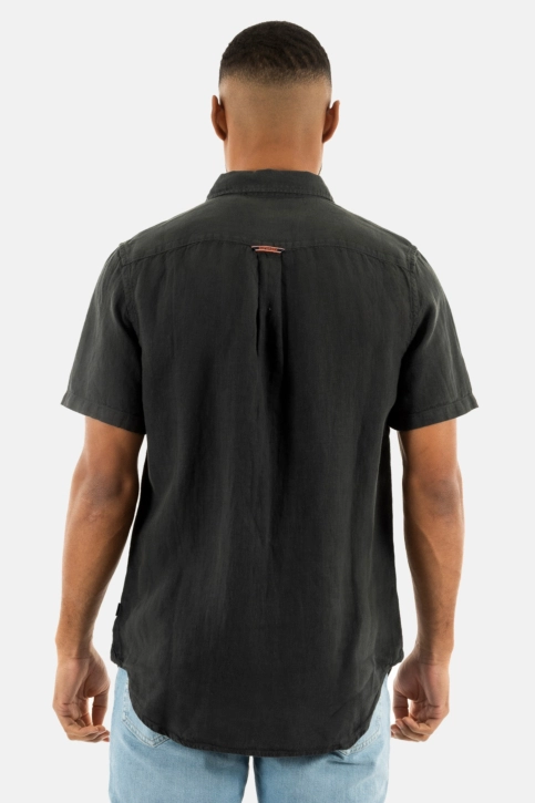 Chemise manches courtes superdry studios casual linen afb washed black