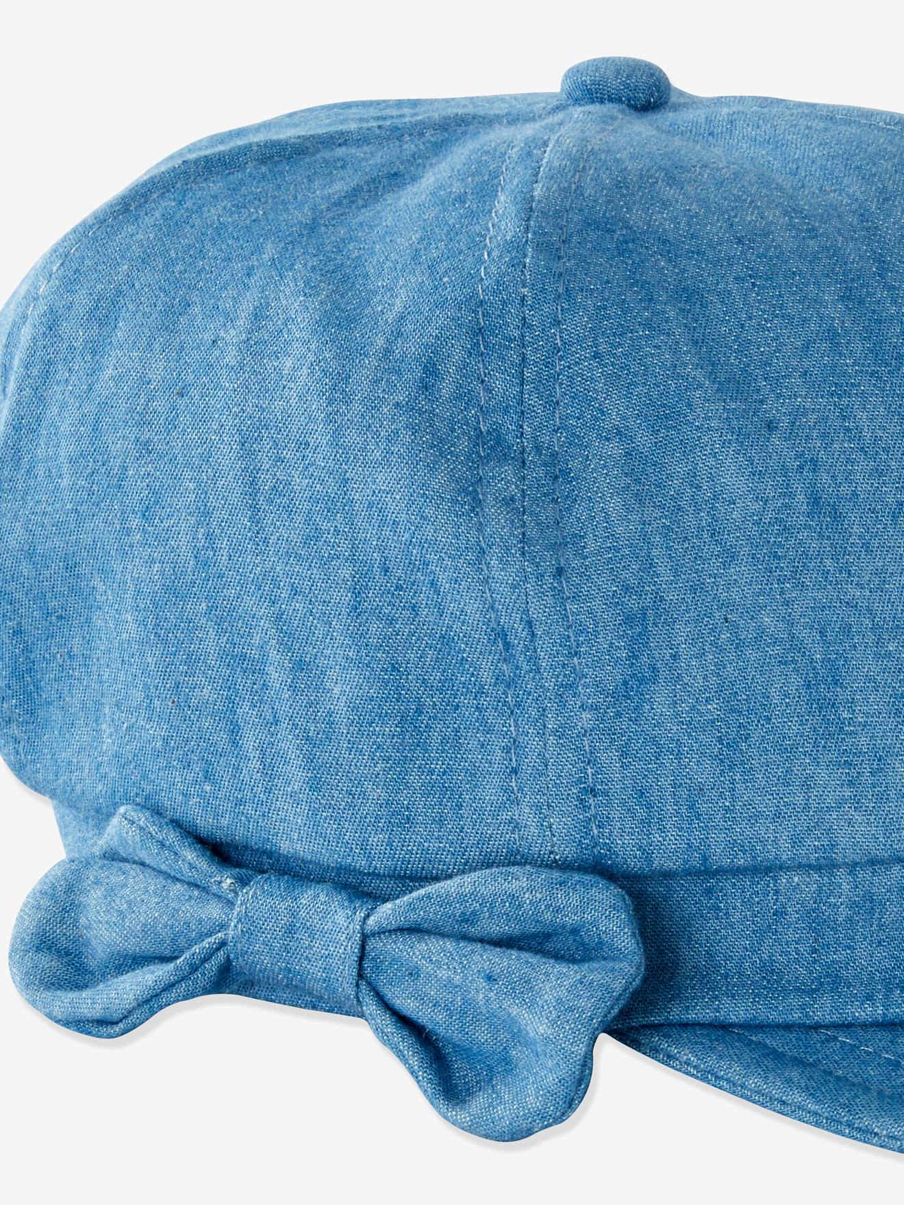 Boné gavroche liso em denim azul claro para meninas