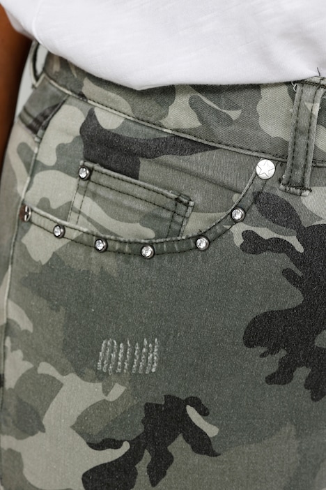 3/4-Hose, Komfort Fit, Camouflage, Destroy-effekte, Patches