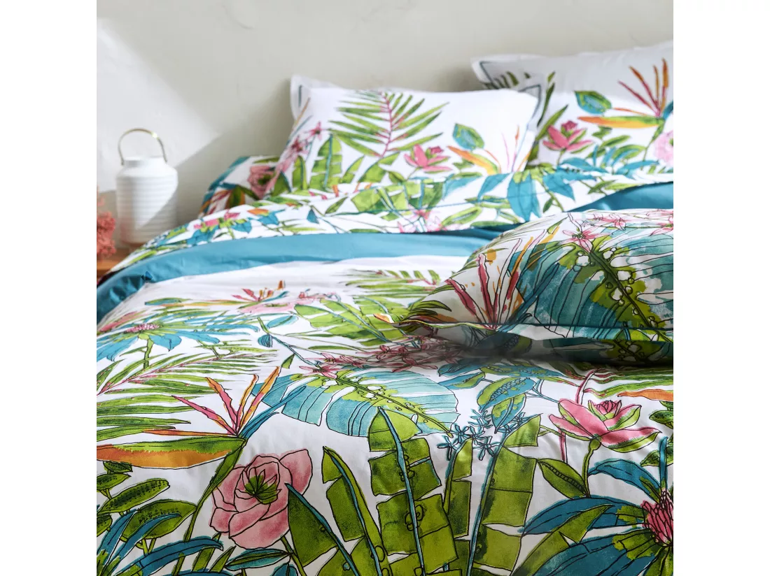 Taie de traversin 240x43 cm coton SUMATRA bleu Paon