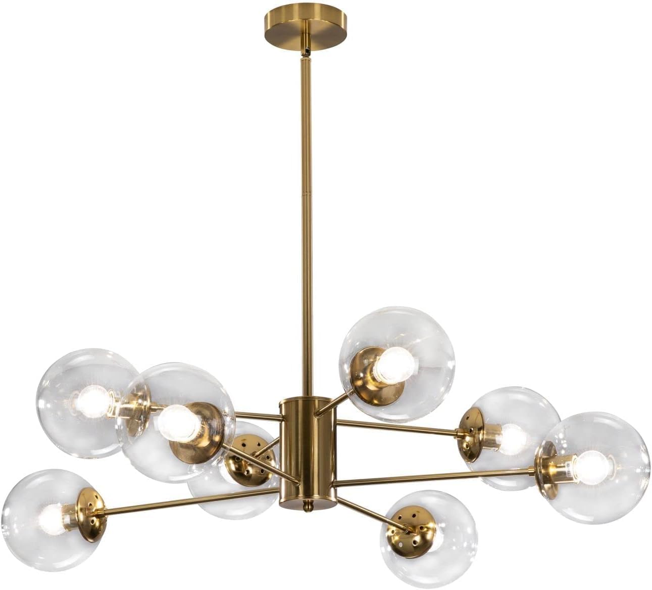 KCO Lighting Modern Sputnik Kronleuchter 8-Licht Klarglas Globus Deckenleuchte Mid Century Messing Unterputzleuchte Küche Island